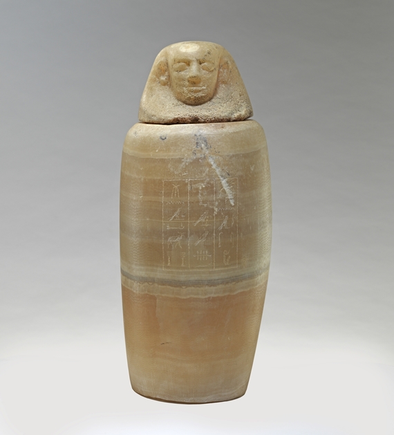 Vase canope avec couvercle représentant Imseti