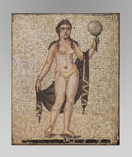 Mosaïque représentant Hermaphrodite debout, se regardant dans un miroir